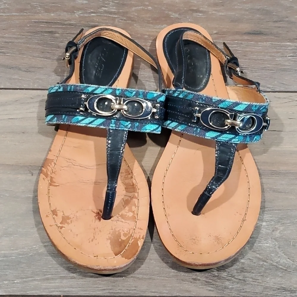 Coach Sammy Jacquard flip flop sandals ankle straps shoes sz 7B